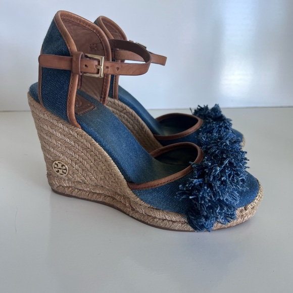 Tory Burch Women's Shaw Denim Espadrille Wedge Sandals - Picture 1 of 12